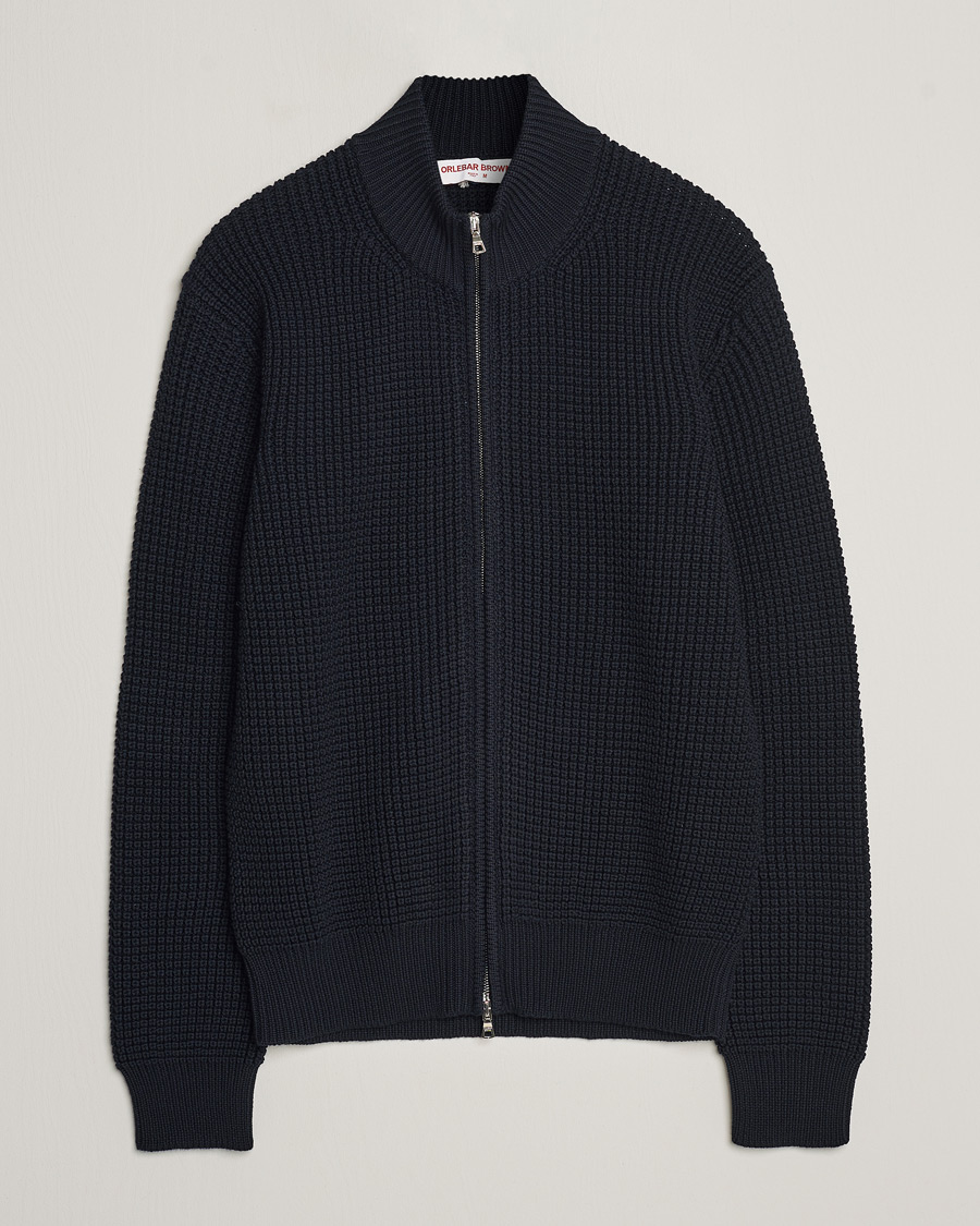 Hombres | Jerséis y prendas de punto | Orlebar Brown | Swan Merino Seed Stich Full Zip Night Iris