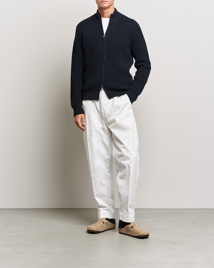 Hombres | Jerséis y prendas de punto | Orlebar Brown | Swan Merino Seed Stich Full Zip Night Iris