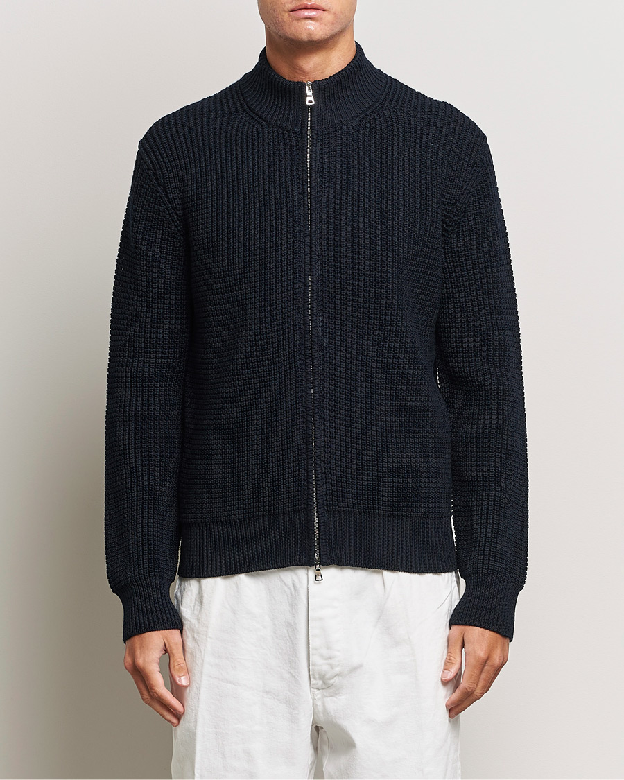 Hombres | Jerséis y prendas de punto | Orlebar Brown | Swan Merino Seed Stich Full Zip Night Iris