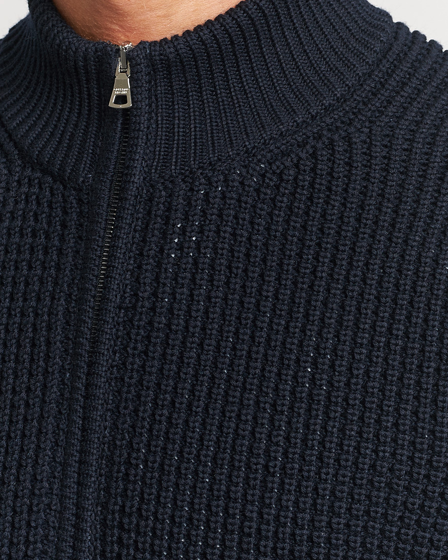 Hombres | Jerséis y prendas de punto | Orlebar Brown | Swan Merino Seed Stich Full Zip Night Iris