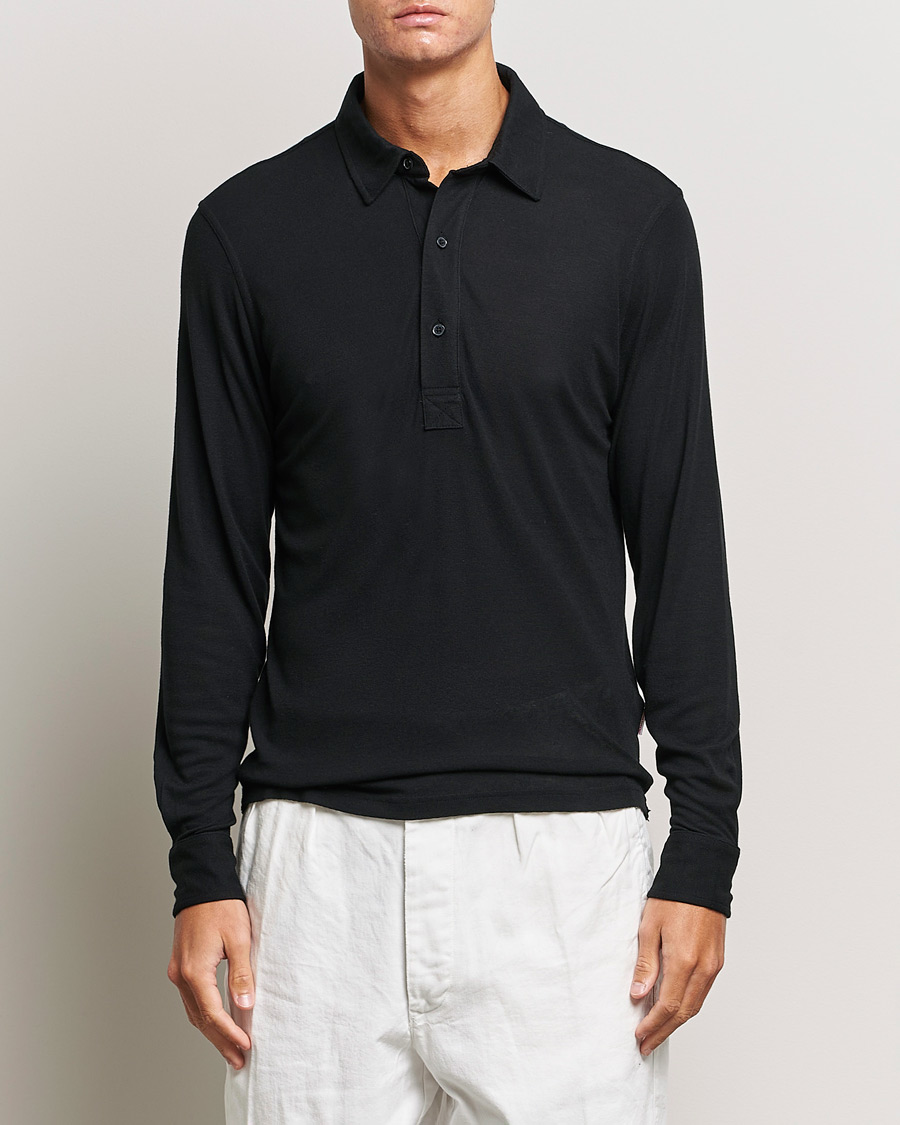 Hombres | Jerséis y prendas de punto | Orlebar Brown | Sebastian Long Sleeve Cashmere Polo Black