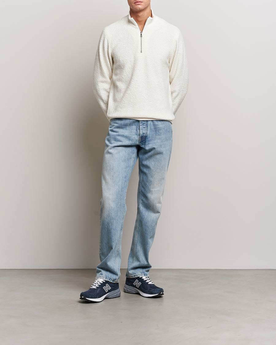 Hombres | Jerséis y prendas de punto | Orlebar Brown | Isar Fleece Cashmere Half-Zip White Sand