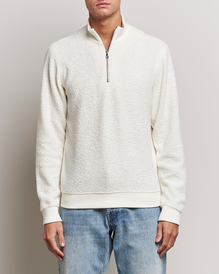 Hombres | Jerséis y prendas de punto | Orlebar Brown | Isar Fleece Cashmere Half-Zip White Sand