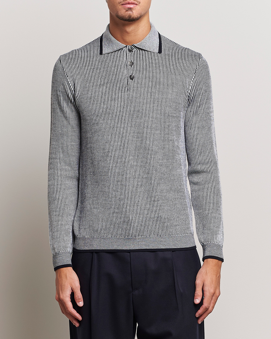 Hombres | Jerséis y prendas de punto | Giorgio Armani | English Rib Knitted Polo Shirt Navy/White