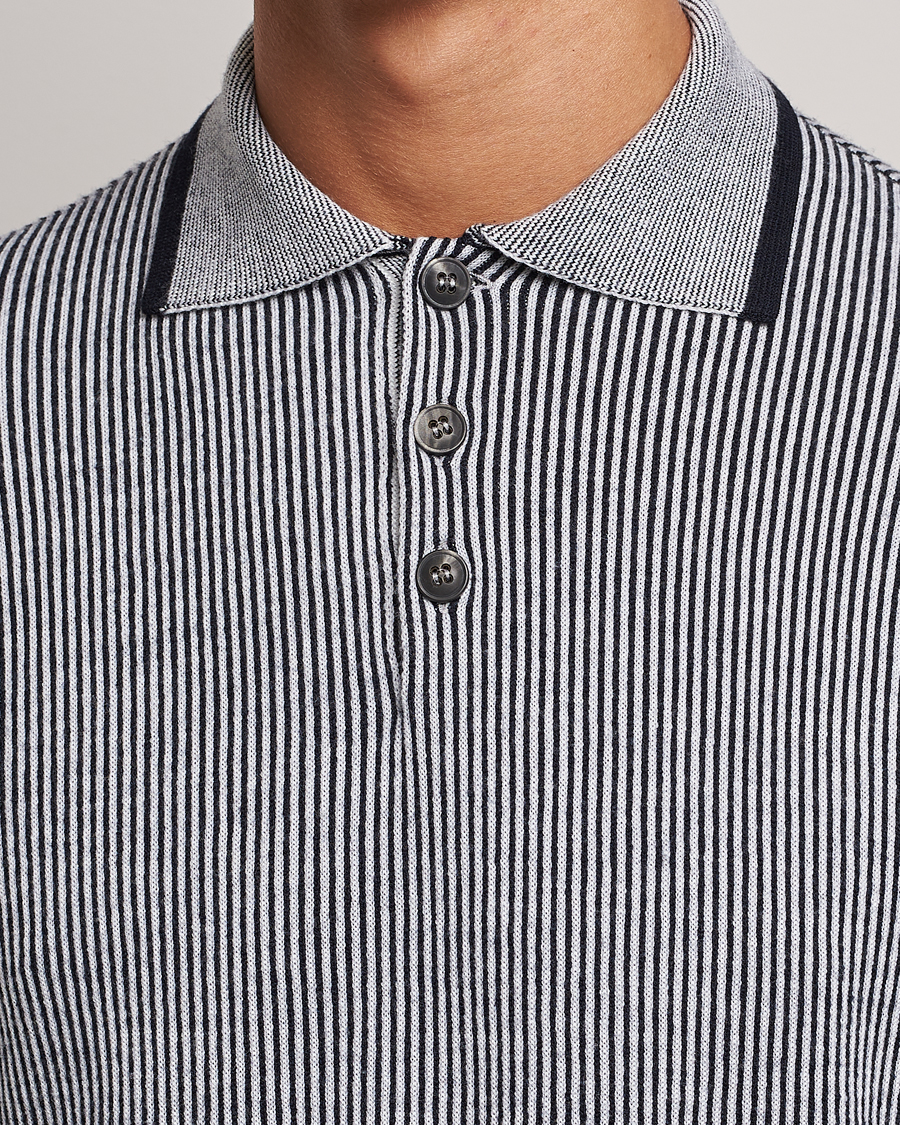 Hombres | Jerséis y prendas de punto | Giorgio Armani | English Rib Knitted Polo Shirt Navy/White