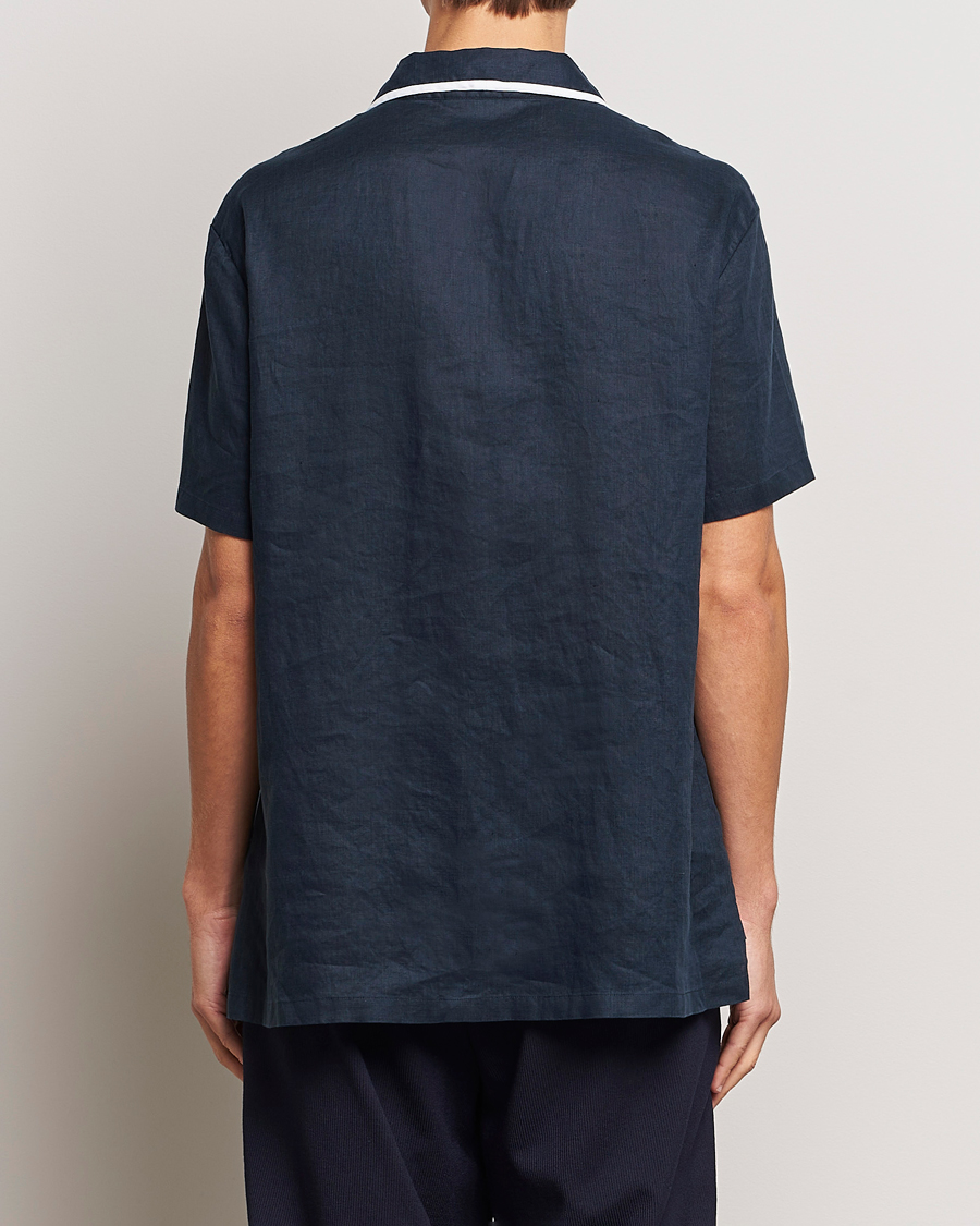 Hombres | Camisas | Giorgio Armani | Linen Guru Collar Short Sleeve Shirt Navy