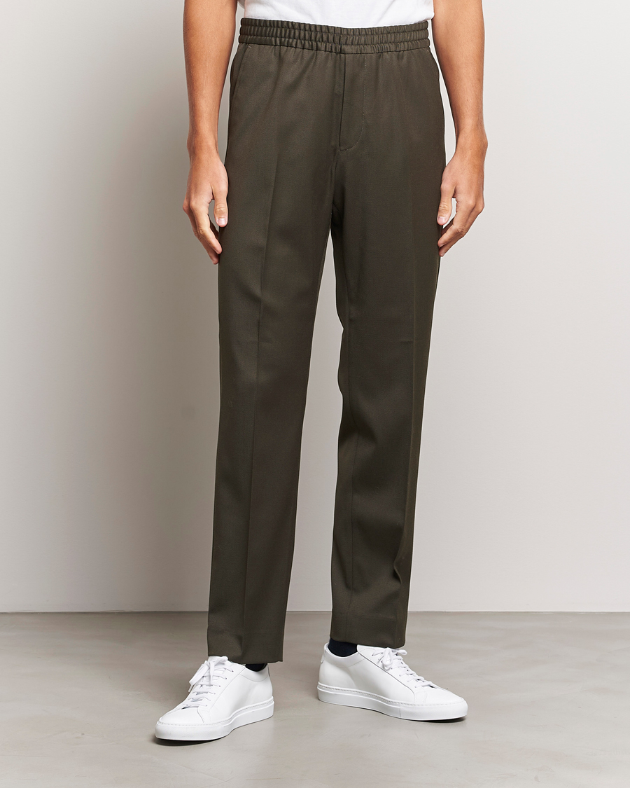 Hombres | Pantalones | Filippa K | Relaxed Terry Wool Trousers Dark Forest Green