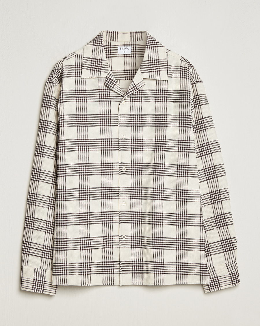 Hombres | Camisas | Filippa K | Waffle Checked Resort Shirt Dark Chocolate/White