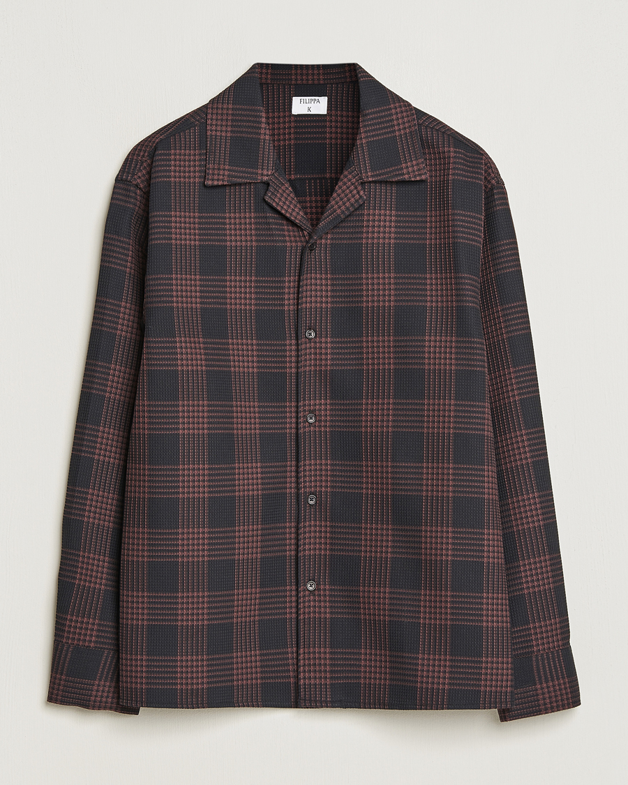 Hombres | Camisas | Filippa K | Waffle Checked Resort Shirt Dark Chocolate/Black