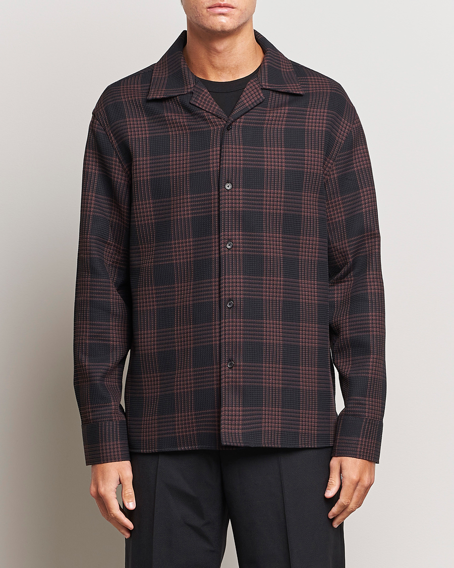 Hombres | Camisas | Filippa K | Waffle Checked Resort Shirt Dark Chocolate/Black