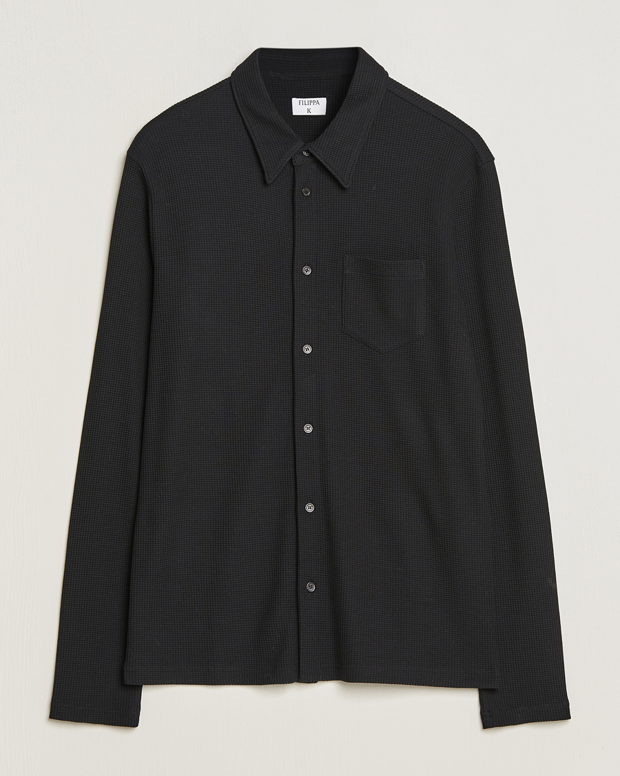 Hombres | Camisas | Filippa K | Waffle Jersey Shirt Black