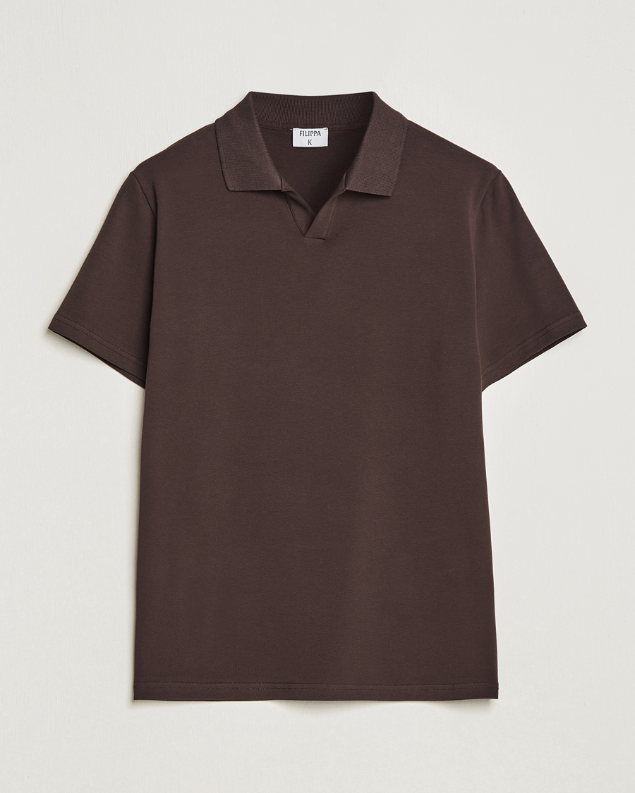 Hombres | Polos | Filippa K | Soft Lycra Polo T-Shirt Dark Chocolate