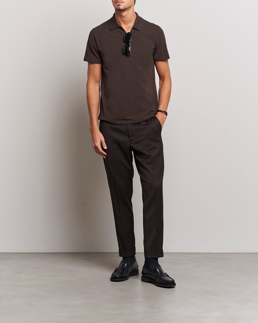 Hombres | Polos | Filippa K | Soft Lycra Polo T-Shirt Dark Chocolate
