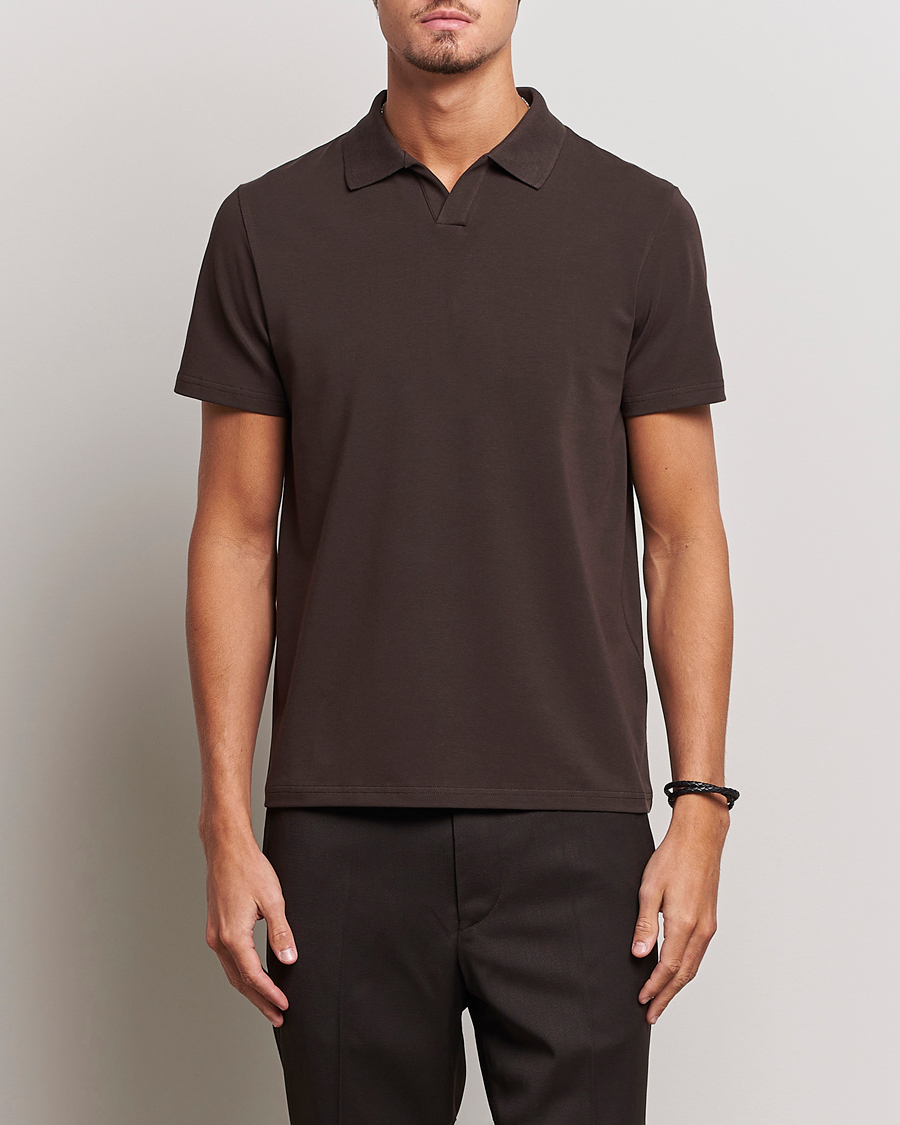 Hombres | Polos | Filippa K | Soft Lycra Polo T-Shirt Dark Chocolate
