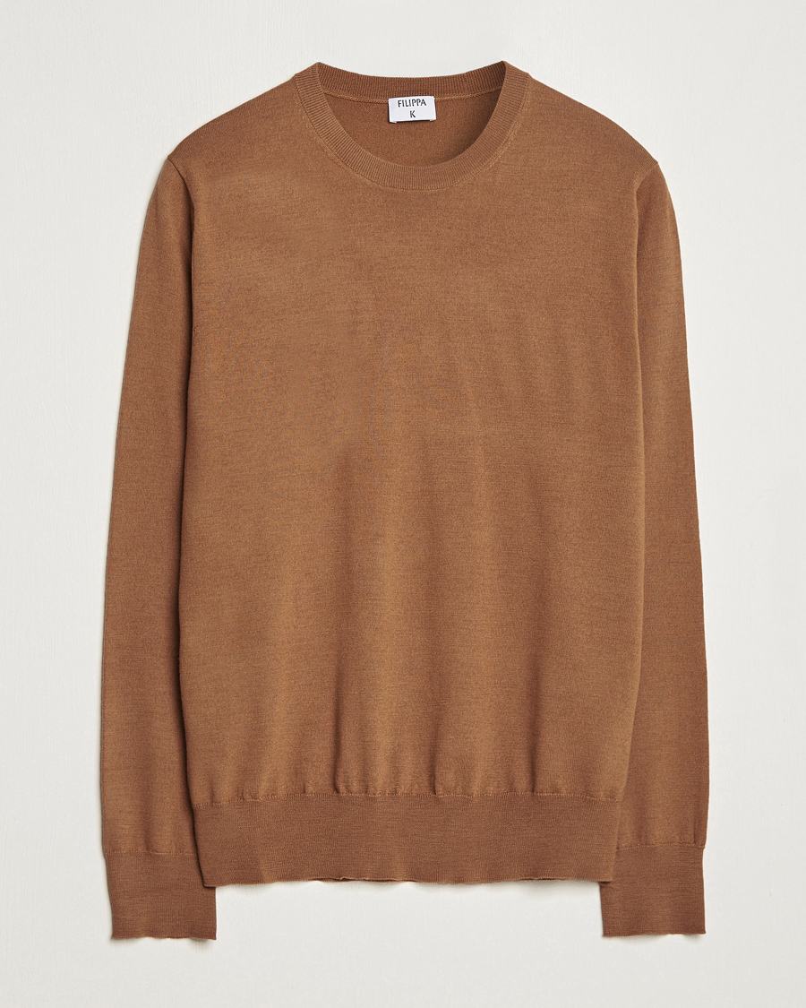 Hombres | Jerséis y prendas de punto | Filippa K | Merino Round Neck Sweater Camel