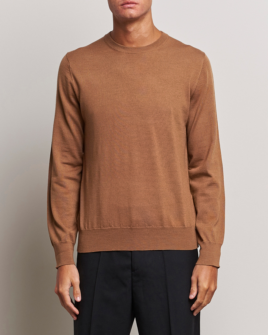 Hombres | Jerséis y prendas de punto | Filippa K | Merino Round Neck Sweater Camel