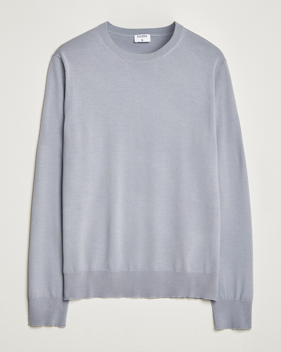 Hombres | Jerséis y prendas de punto | Filippa K | Merino Round Neck Sweater Fog Blue