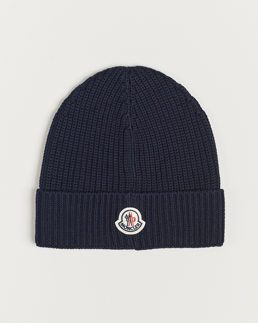 Hombres | Moncler Logo Embossed Beanie Navy | Moncler | Logo Embossed Beanie Navy