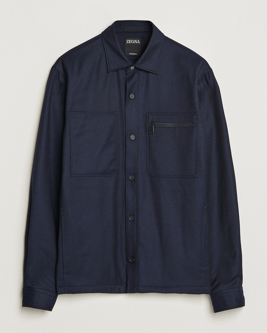 Hombres | Abrigos y chaquetas | Zegna | Techmerino Flannel Shirt Jacket Navy