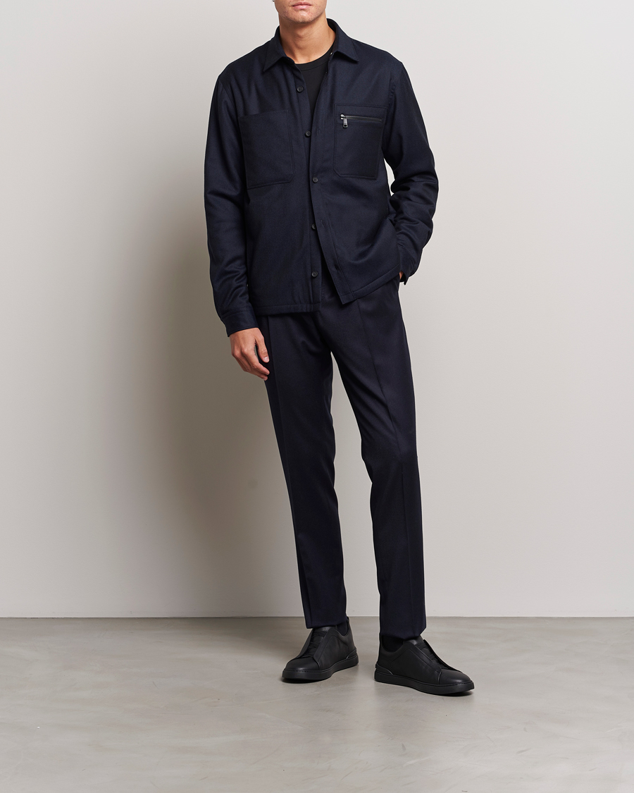 Hombres | Abrigos y chaquetas | Zegna | Techmerino Flannel Shirt Jacket Navy