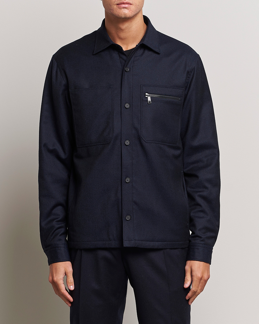 Hombres | Abrigos y chaquetas | Zegna | Techmerino Flannel Shirt Jacket Navy
