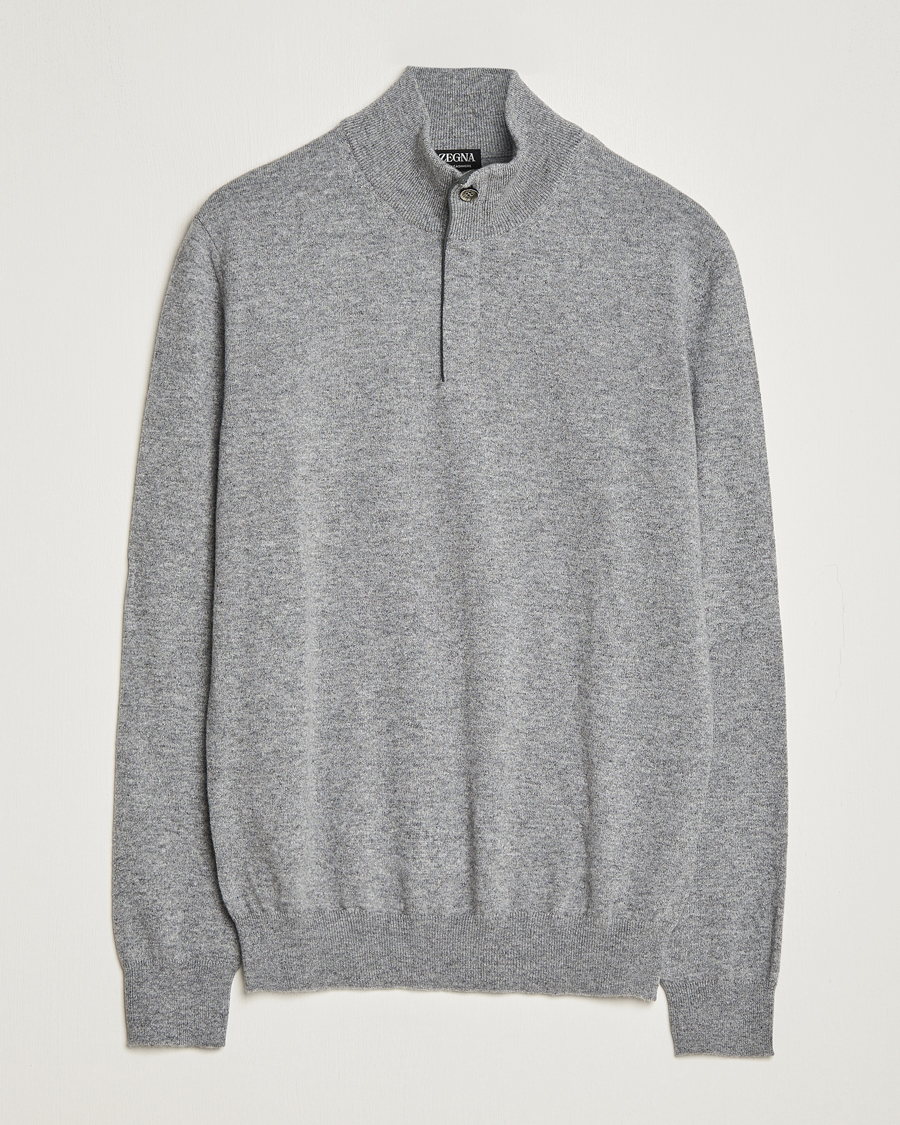 Hombres | Jerséis y prendas de punto | Zegna | Oasi Cashmere Half Zip Grey Melange