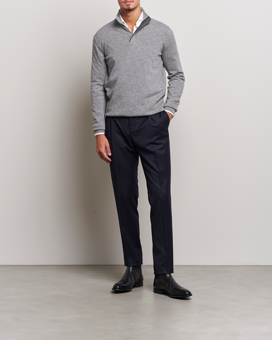 Hombres | Jerséis y prendas de punto | Zegna | Oasi Cashmere Half Zip Grey Melange