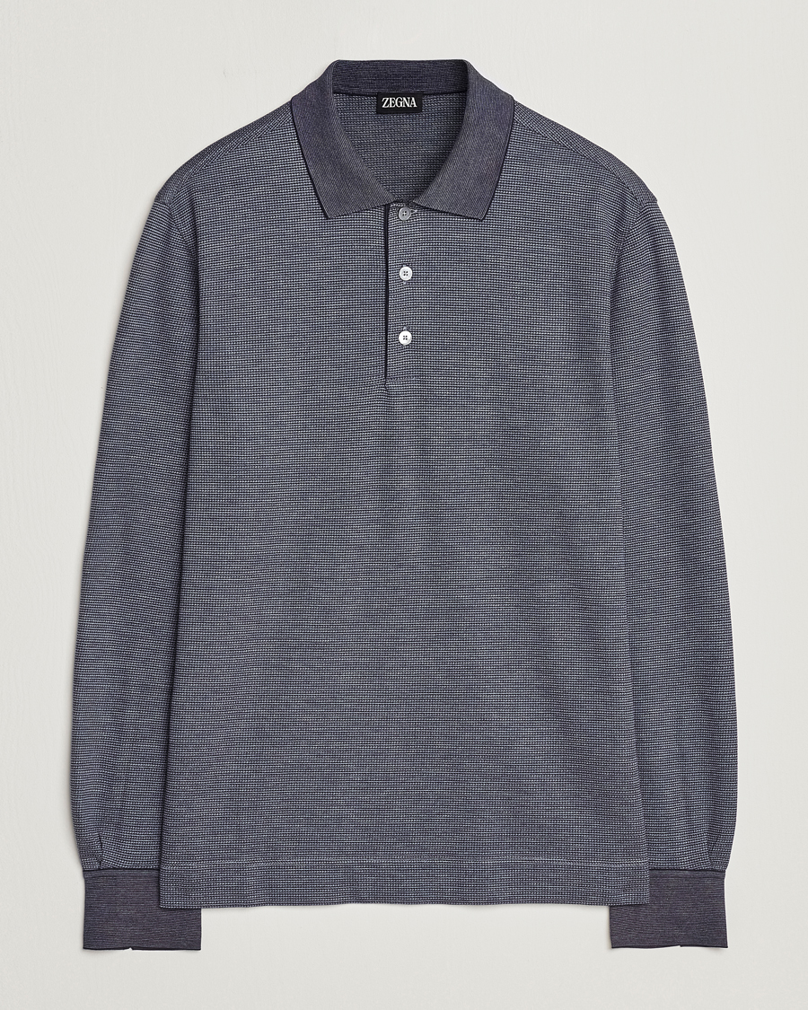 Hombres | Jerséis y prendas de punto | Zegna | Cotton/Silk Long Sleeve Polo Dark Blue