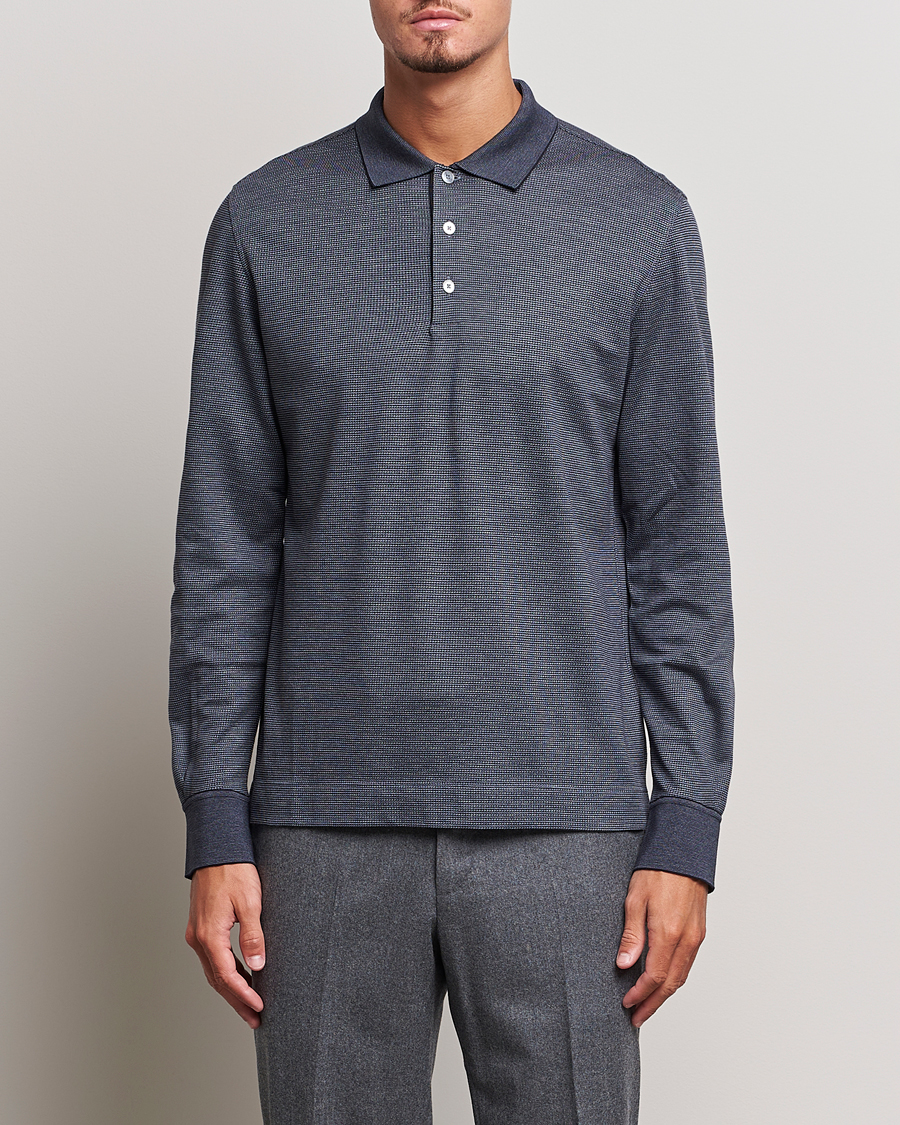 Hombres | Jerséis y prendas de punto | Zegna | Cotton/Silk Long Sleeve Polo Dark Blue