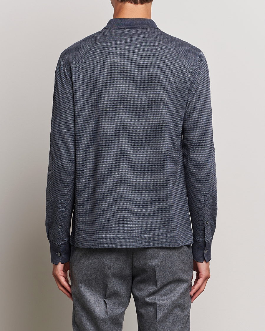 Hombres | Jerséis y prendas de punto | Zegna | Cotton/Silk Long Sleeve Polo Dark Blue