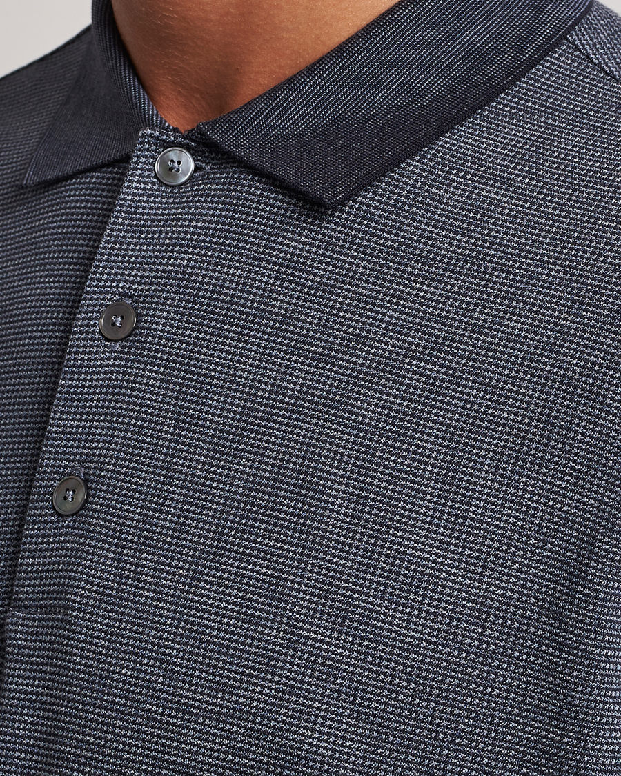 Hombres | Jerséis y prendas de punto | Zegna | Cotton/Silk Long Sleeve Polo Dark Blue