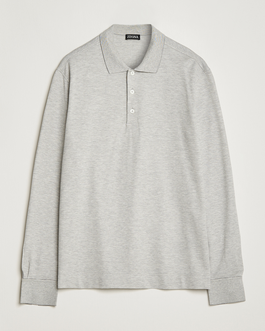 Hombres | Jerséis y prendas de punto | Zegna | Cotton/Silk Long Sleeve Polo Light Grey