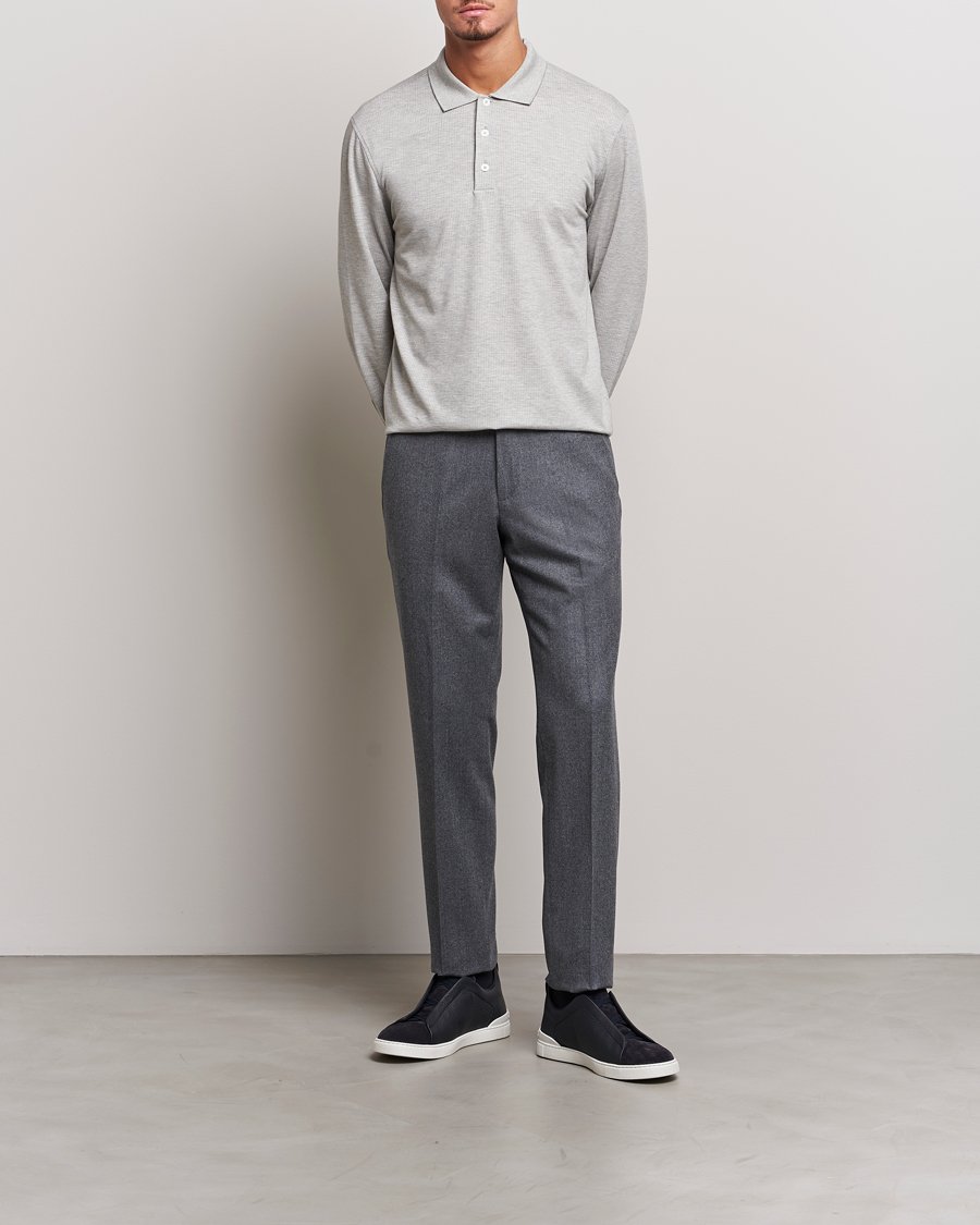 Hombres | Jerséis y prendas de punto | Zegna | Cotton/Silk Long Sleeve Polo Light Grey