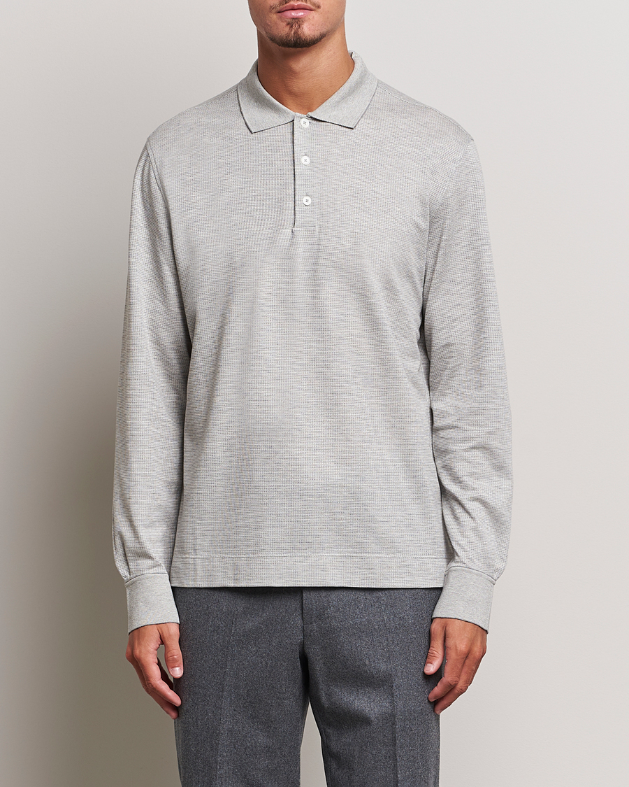 Hombres | Jerséis y prendas de punto | Zegna | Cotton/Silk Long Sleeve Polo Light Grey