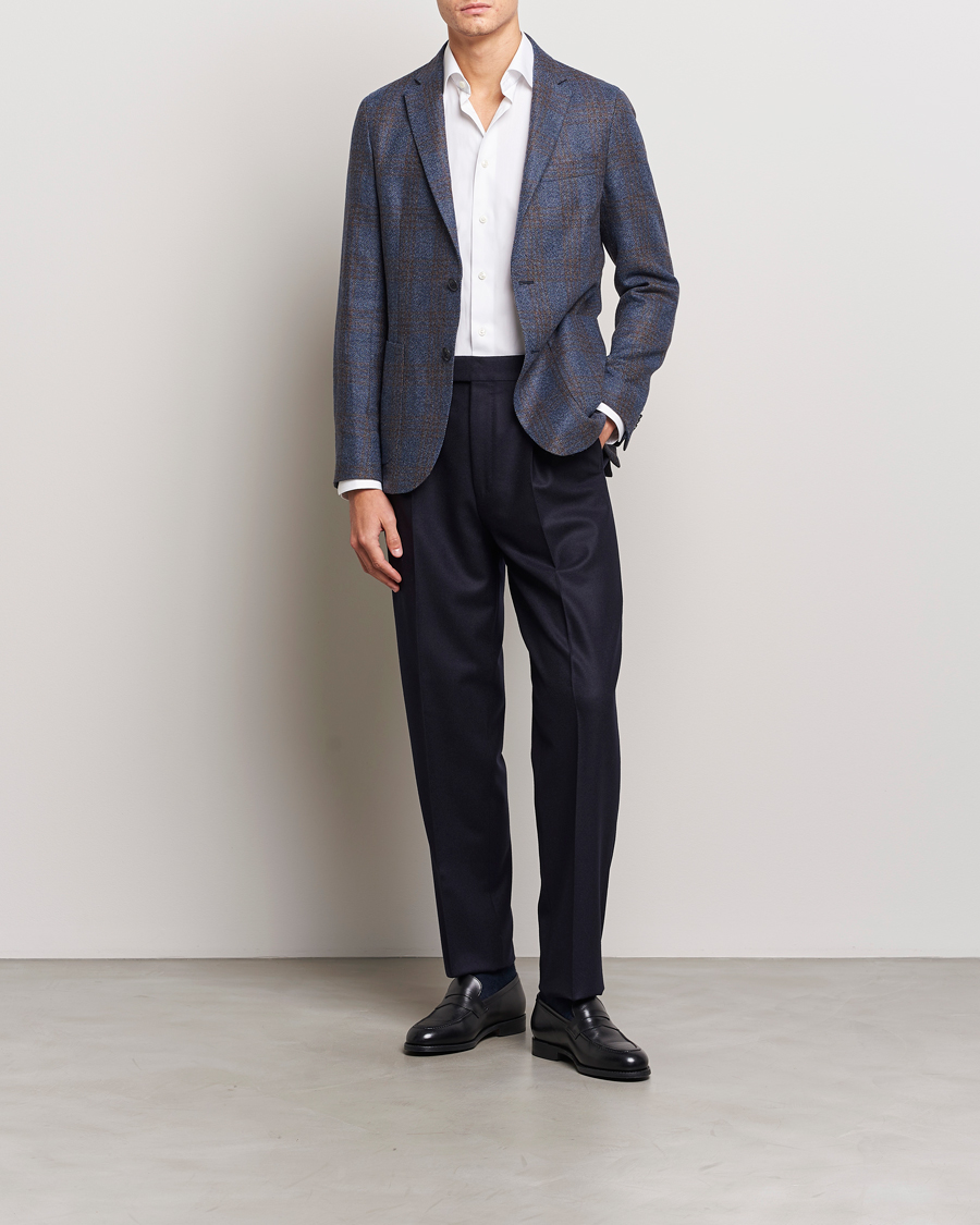 Hombres | Pantalones | Zegna | Pleated Flannel Trousers Navy