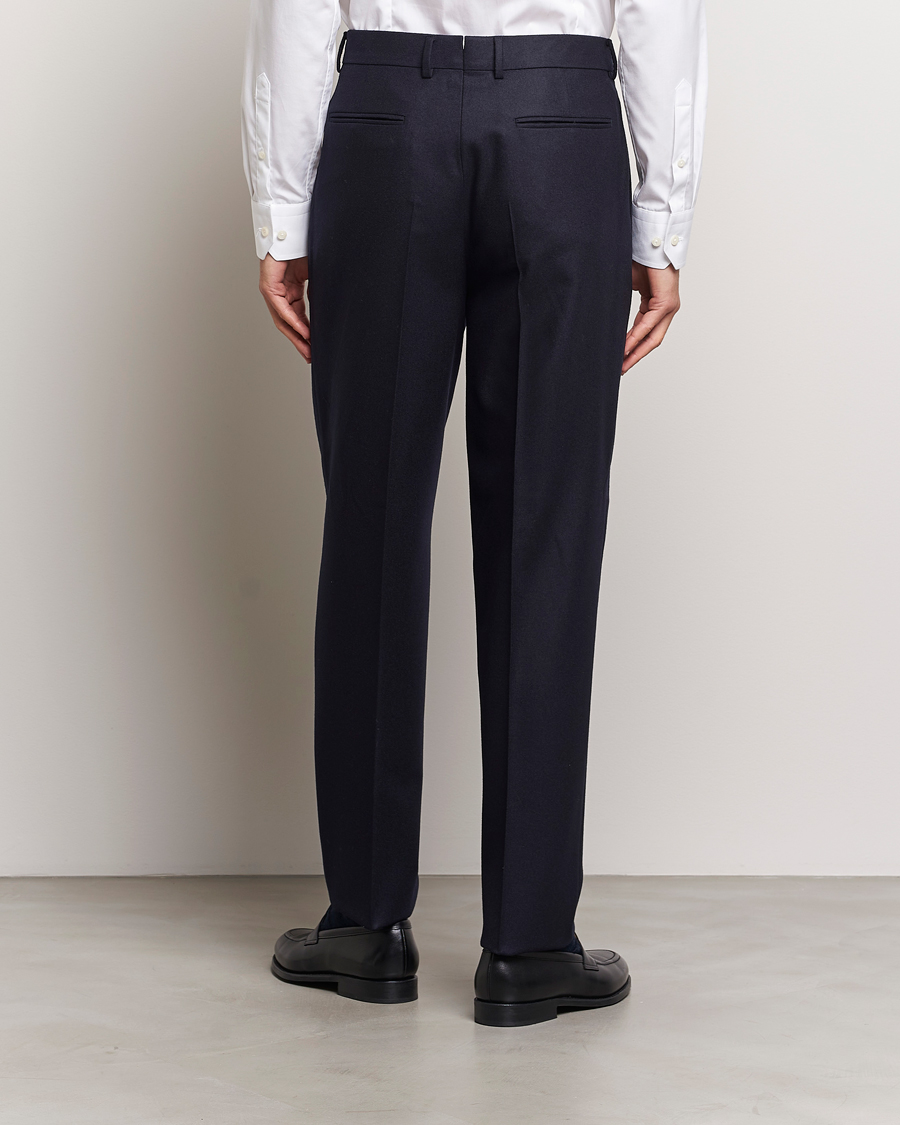 Hombres | Pantalones | Zegna | Pleated Flannel Trousers Navy