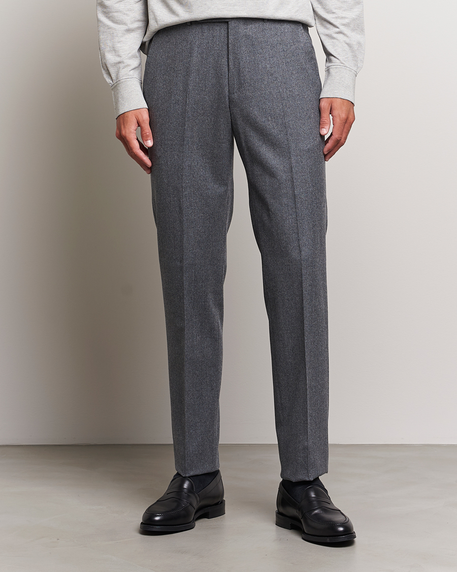 Hombres | Pantalones | Zegna | Carded Flannel Trousers Grey Melange