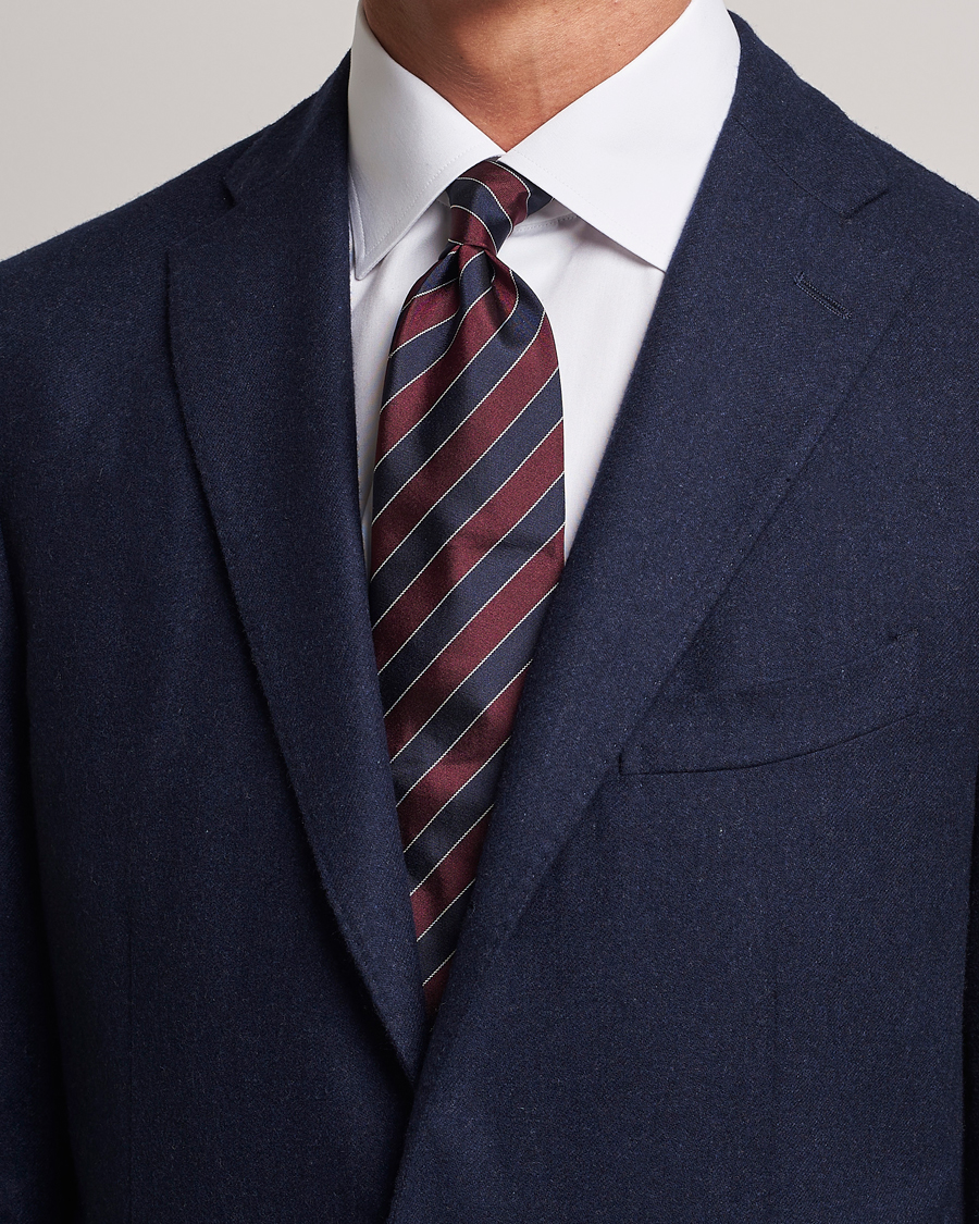 Hombres | Zegna Regimental Stripe Silk Tie Navy/Burgundy | Zegna | Regimental Stripe Silk Tie Navy/Burgundy