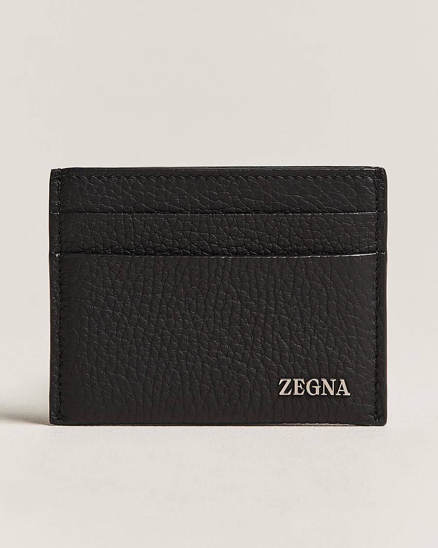 Hombres |  | Zegna | Grain Leather Card Holder Black