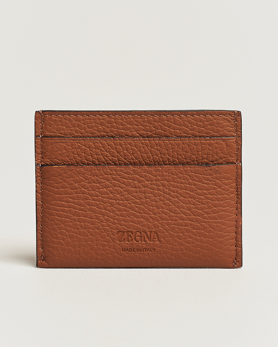 Hombres |  | Zegna | Grain Leather Card Holder Brown