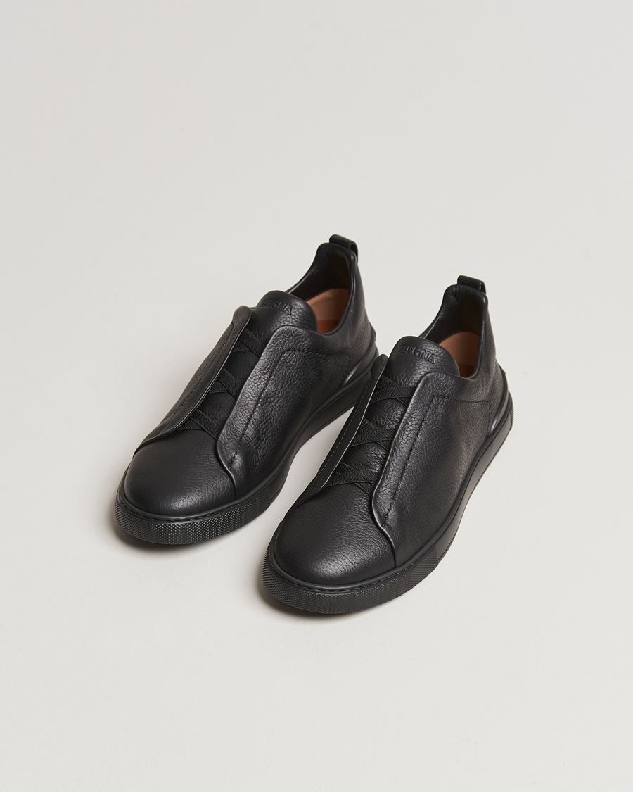 Hombres | Zegna Triple Stitch Sneakers Full Black Deerskin | Zegna | Triple Stitch Sneakers Full Black Deerskin