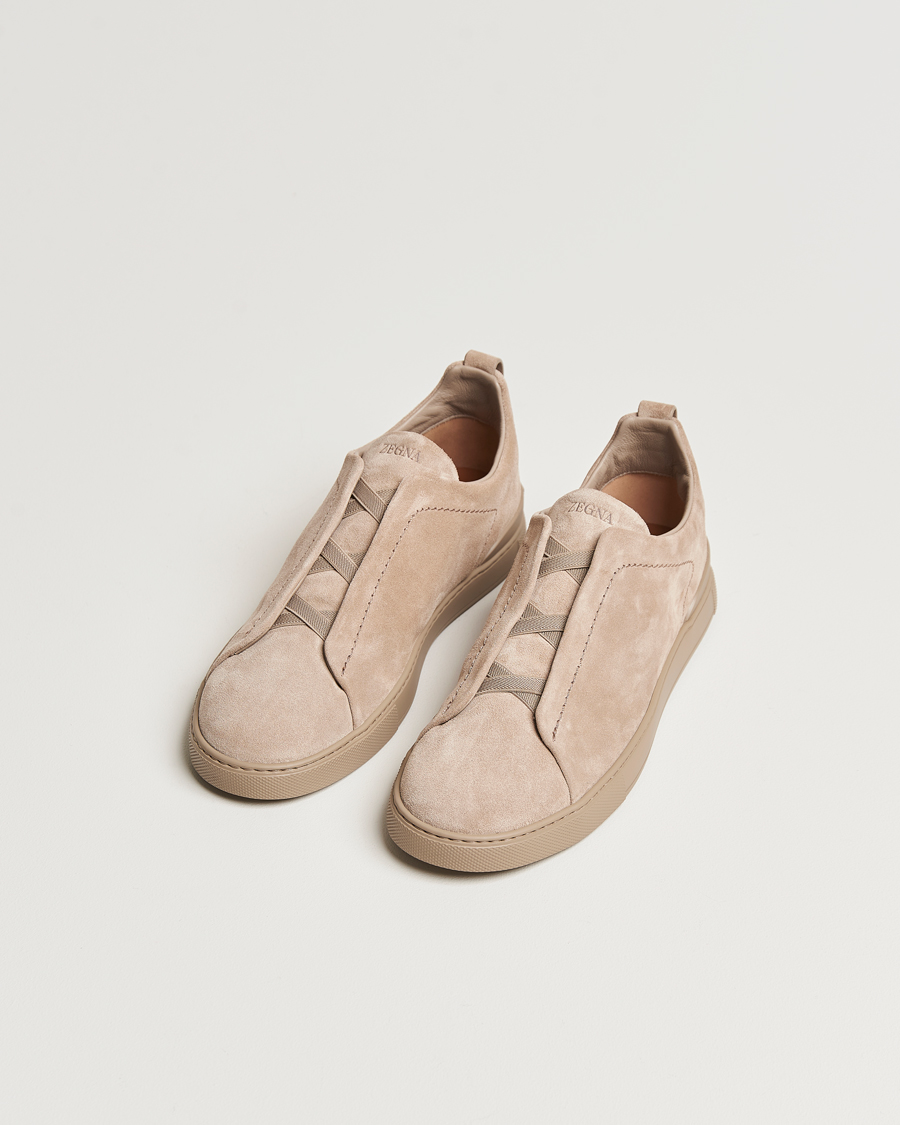 Hombres | Zegna Triple Stitch Sneakers Full Beige Suede | Zegna | Triple Stitch Sneakers Full Beige Suede