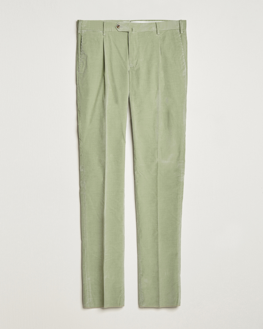 Hombres | Pantalones | PT01 | Slim Fit Pleated Corduroy Trousers Mint
