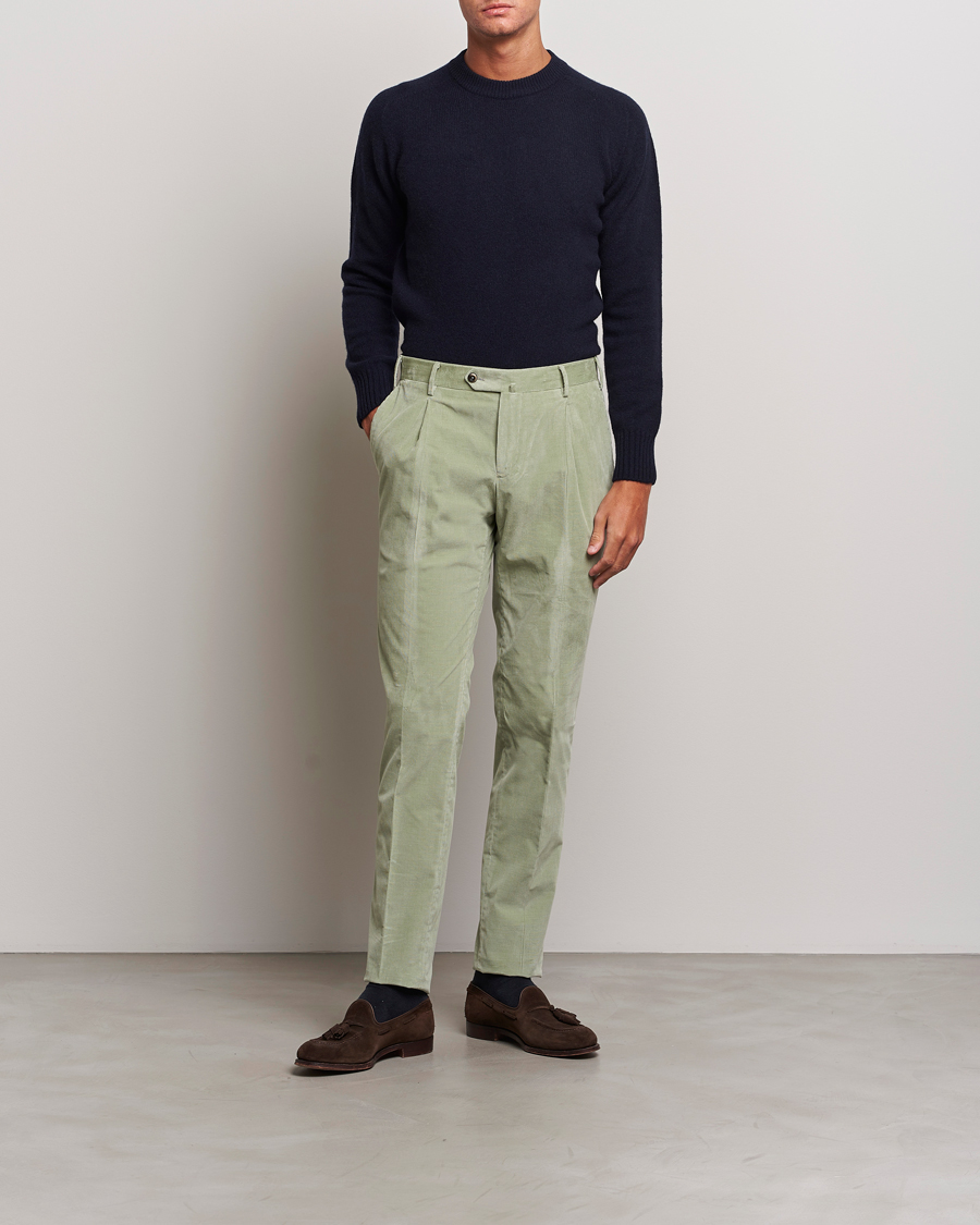 Hombres | Pantalones | PT01 | Slim Fit Pleated Corduroy Trousers Mint