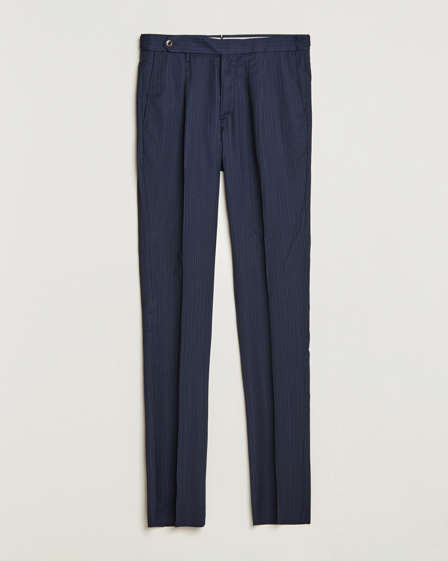 Hombres | Pantalones | PT01 | Slim Fit Pleated Wool Trousers Navy Pin