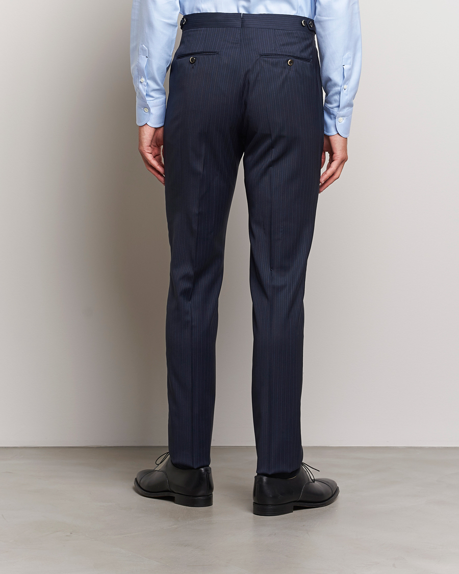 Hombres | Pantalones | PT01 | Slim Fit Pleated Wool Trousers Navy Pin