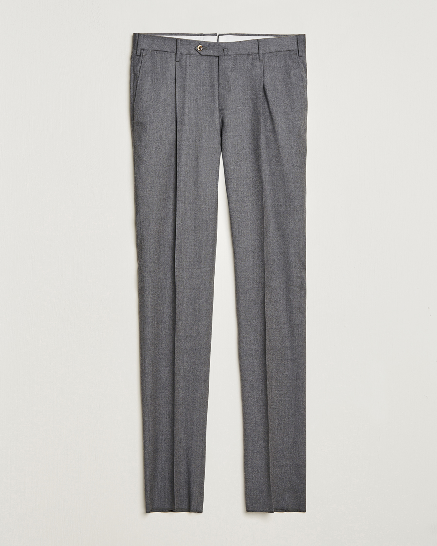 Hombres | Pantalones | PT01 | Slim Fit Pleated Flannel Trousers Grey Melange