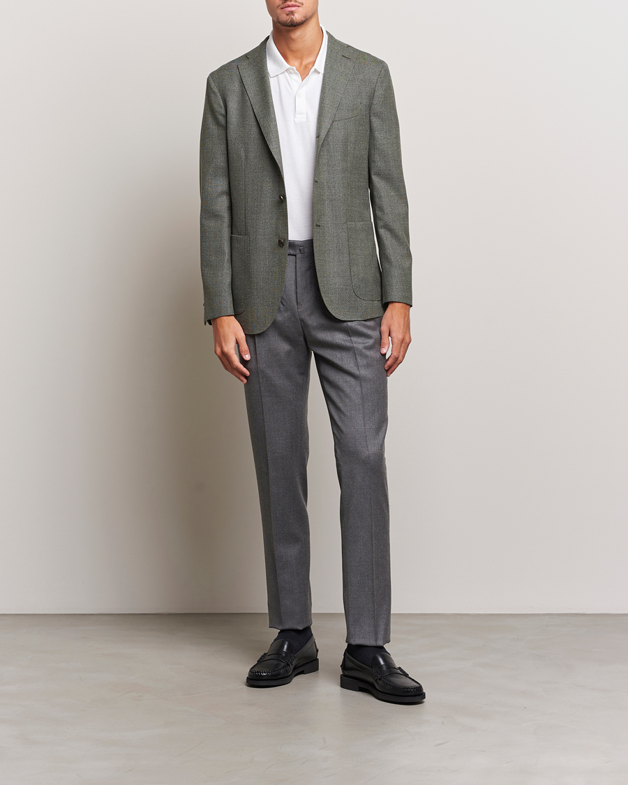 Hombres | Pantalones | PT01 | Slim Fit Pleated Flannel Trousers Grey Melange