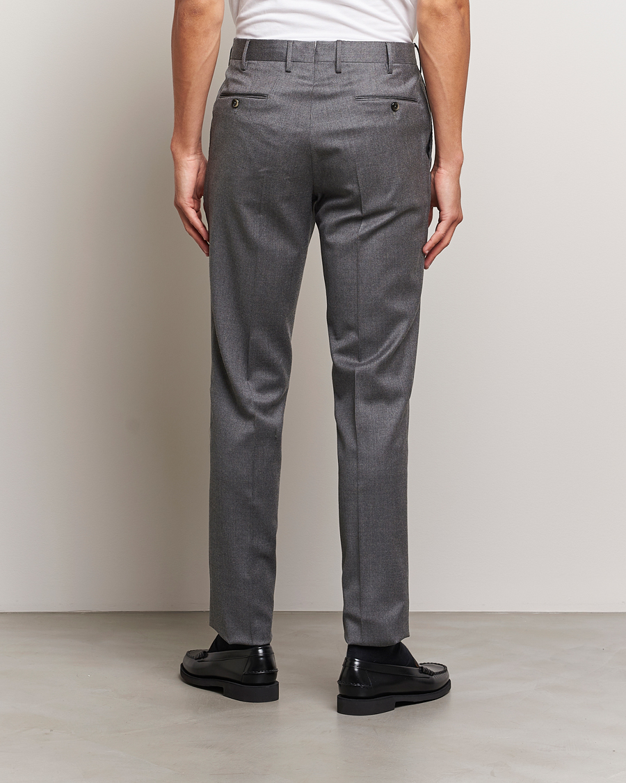 Hombres | Pantalones | PT01 | Slim Fit Pleated Flannel Trousers Grey Melange