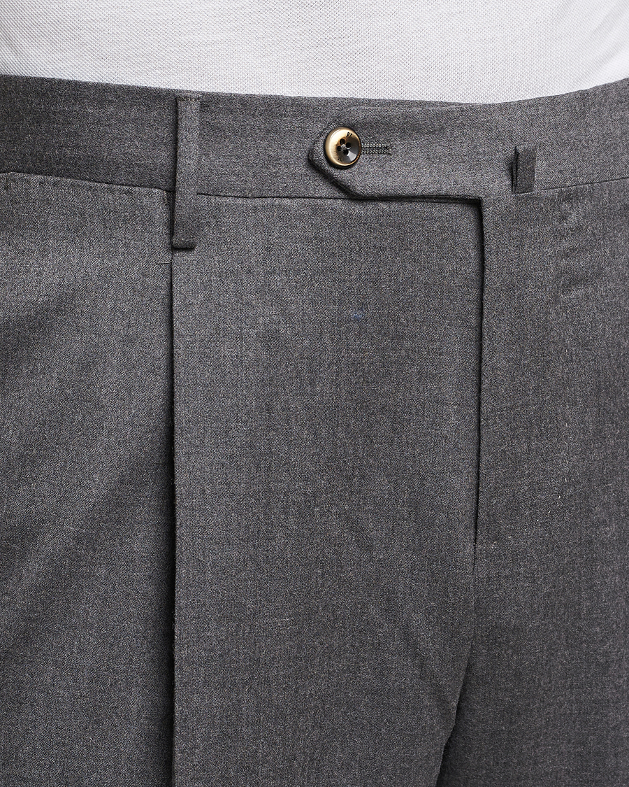 Hombres | Pantalones | PT01 | Slim Fit Pleated Flannel Trousers Grey Melange